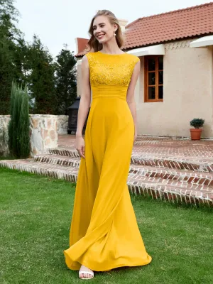 A-Line Chiffon Dress with Illusion Neckline Marigold