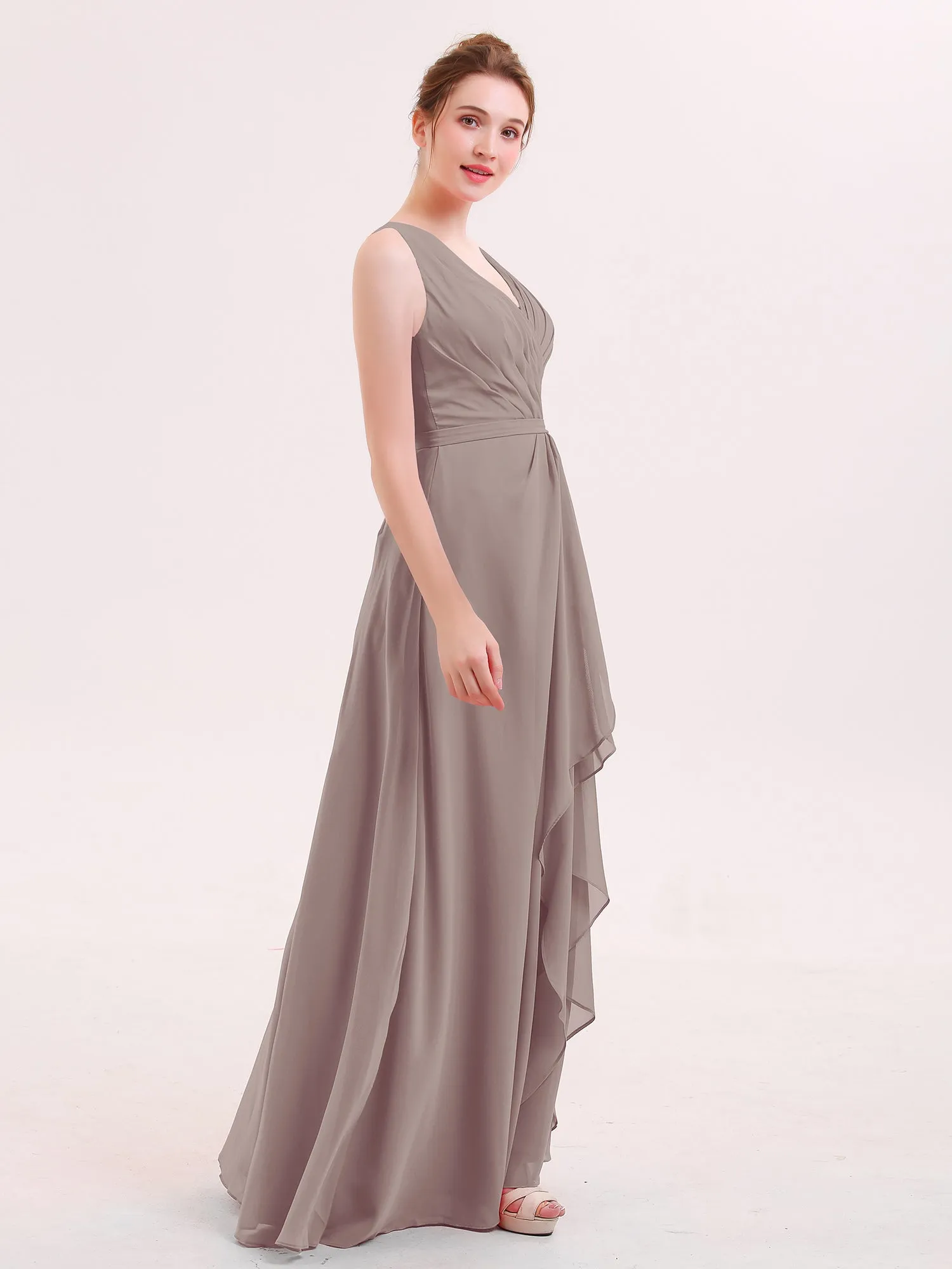 A-line Chiffon Open Back Dress With V-Neck Dusk