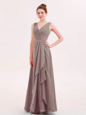 A-line Chiffon Open Back Dress With V-Neck Dusk