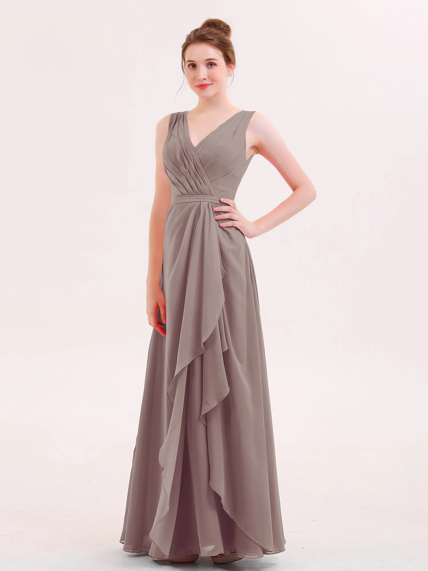 A-line Chiffon Open Back Dress With V-Neck Dusk