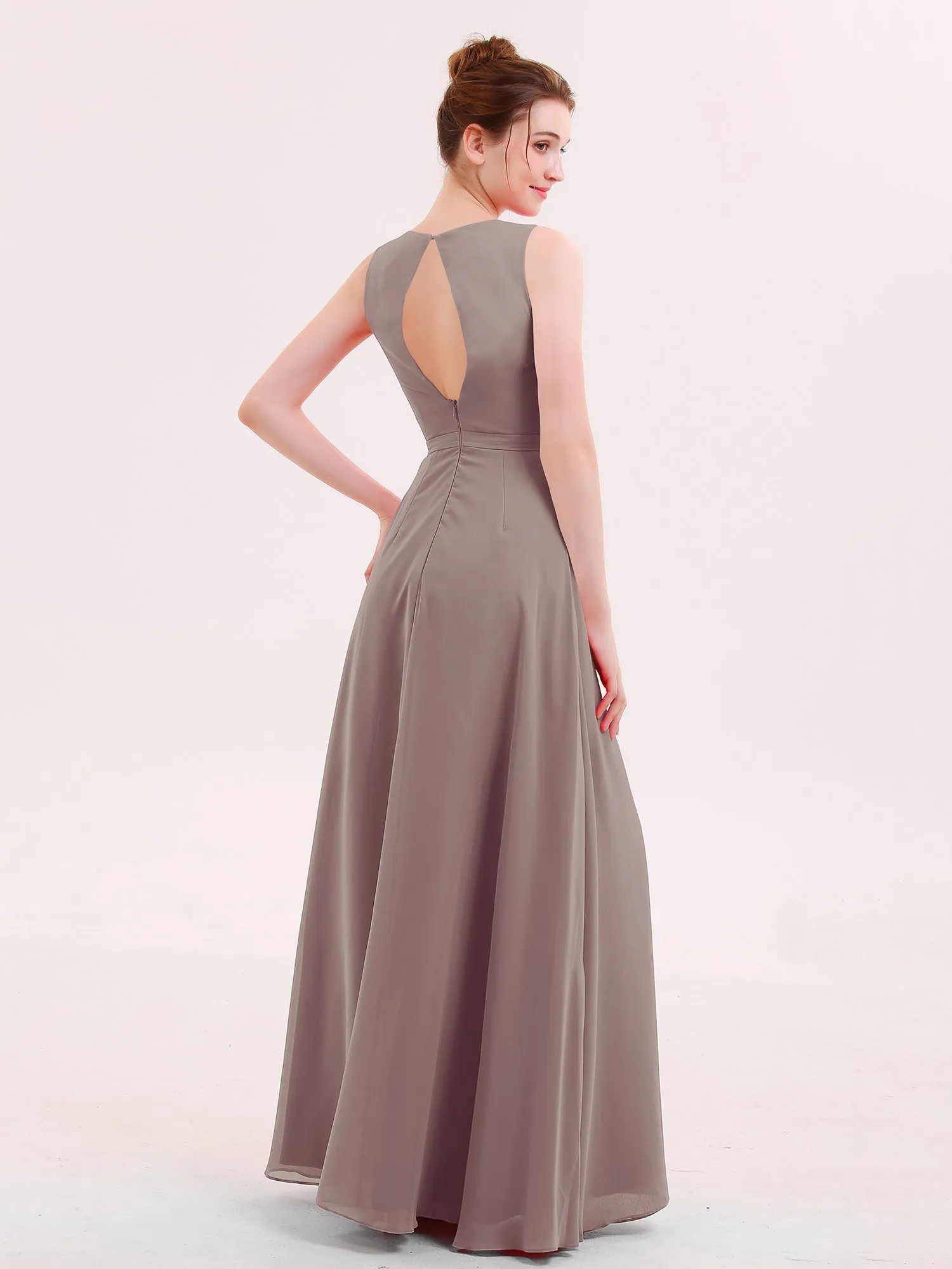 A-line Chiffon Open Back Dress With V-Neck Dusk