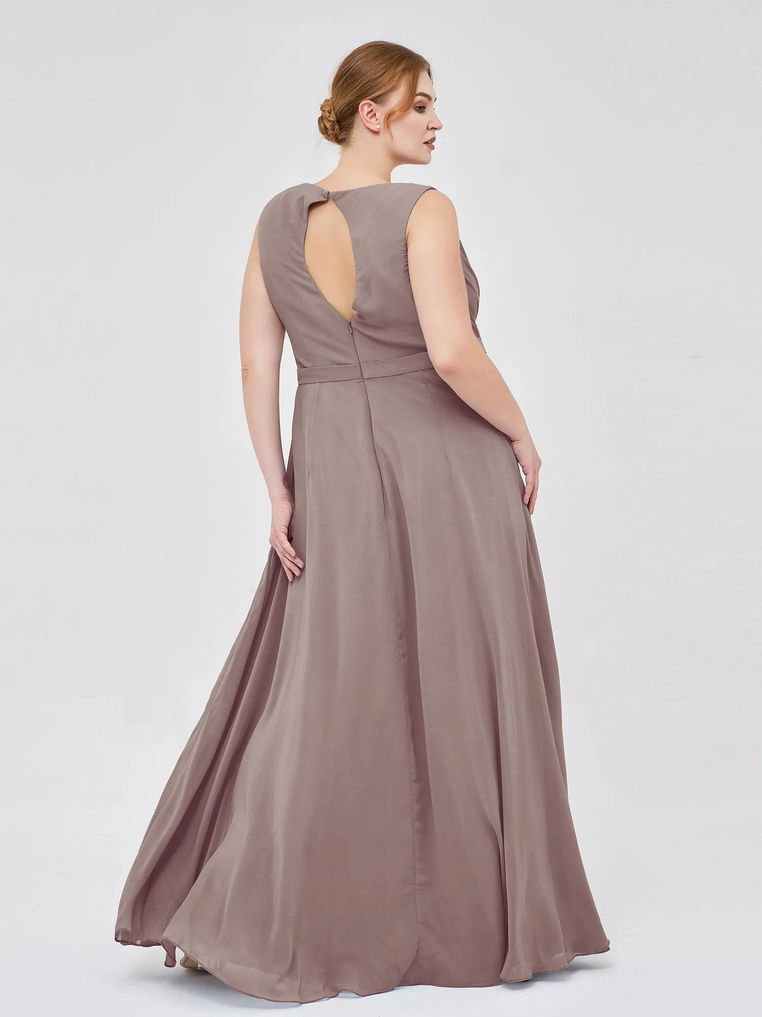 A-line Chiffon Open Back Dress With V-Neck Dusk