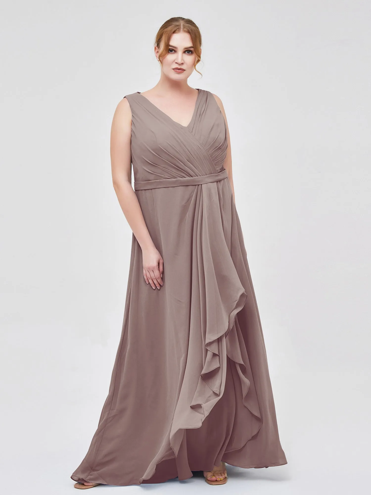 A-line Chiffon Open Back Dress With V-Neck Dusk