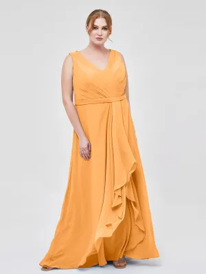 A-line Chiffon Open Back Dress With V-Neck Tangerine Plus Size
