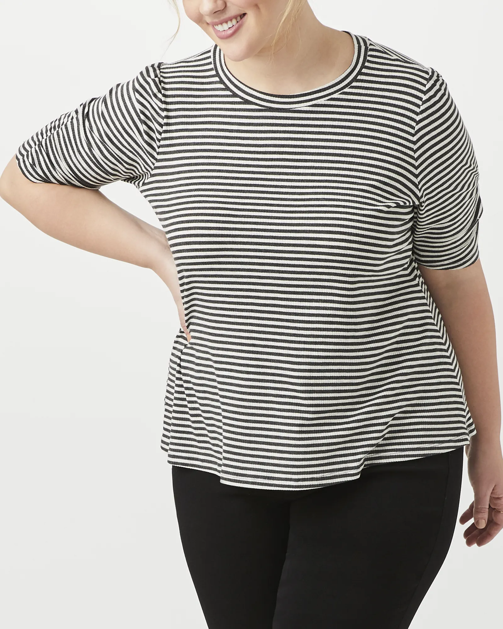 Alba Ruched-Sleeve Tee | White / Black