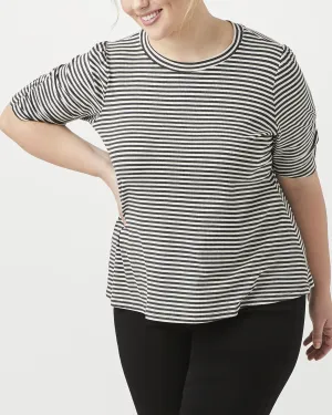 Alba Ruched-Sleeve Tee | White / Black