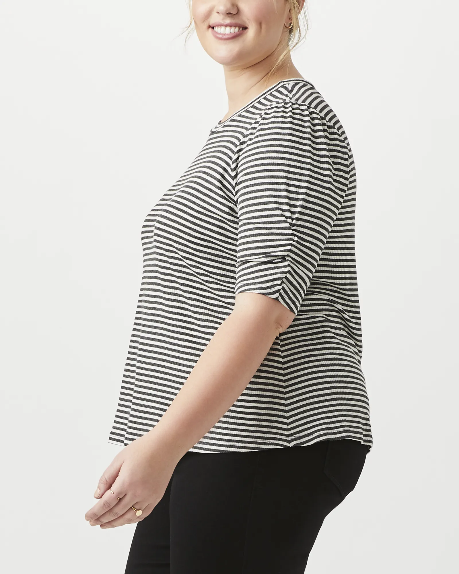 Alba Ruched-Sleeve Tee | White / Black