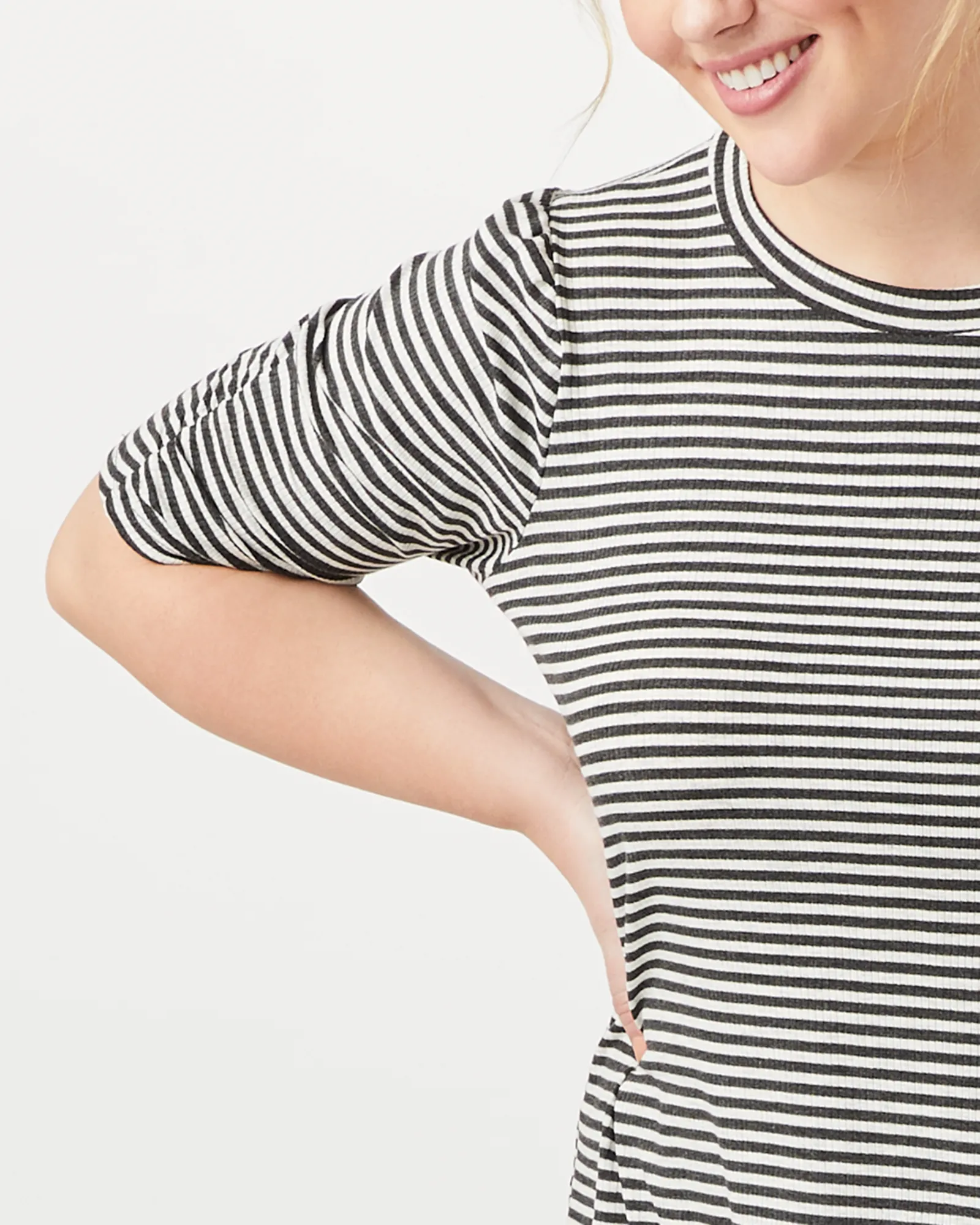 Alba Ruched-Sleeve Tee | White / Black