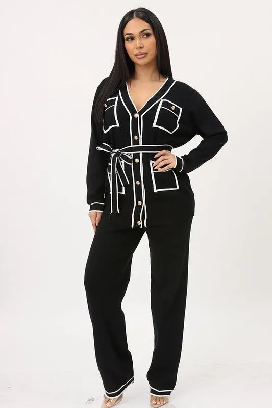 Black Cardigan Matching Pants Set