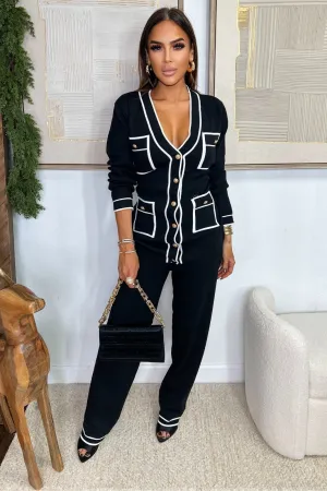 Black Cardigan Matching Pants Set