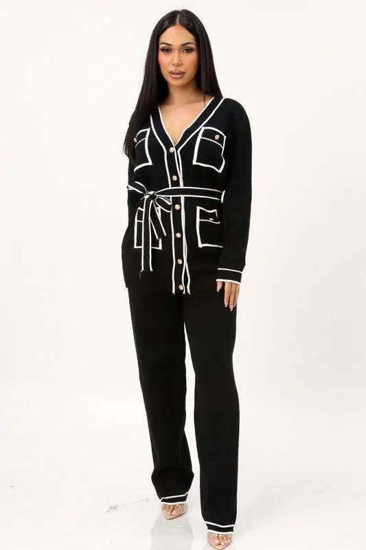 Black Cardigan Matching Pants Set