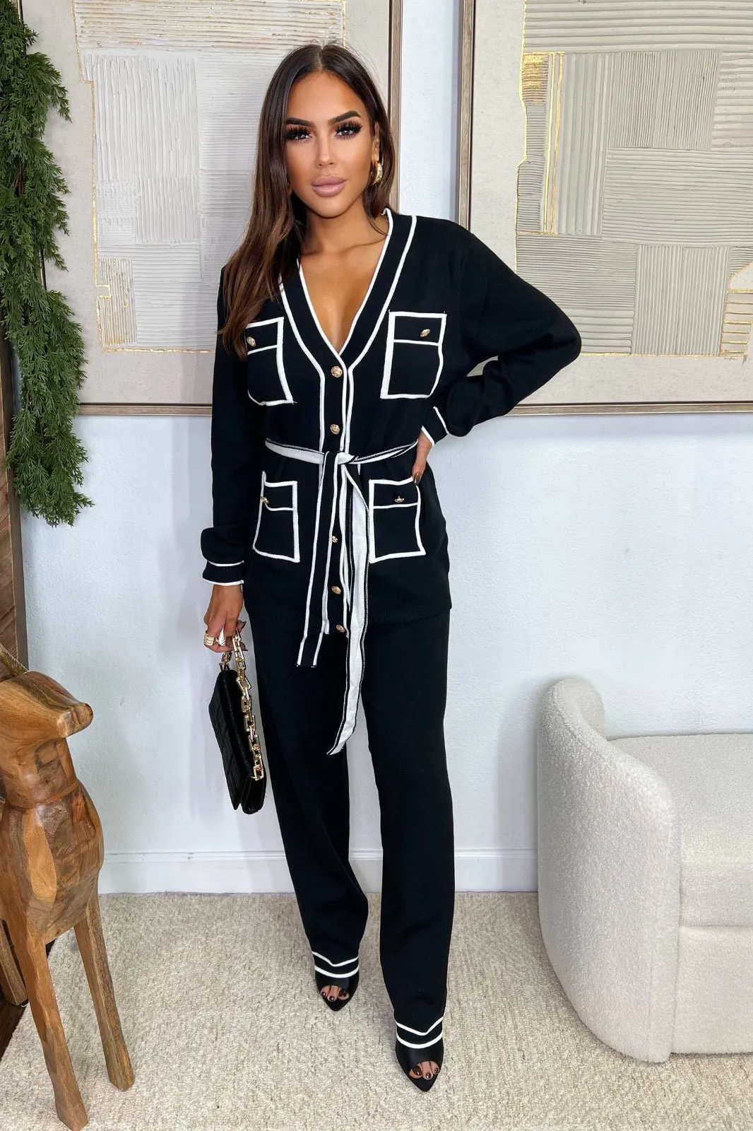 Black Cardigan Matching Pants Set