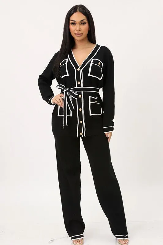 Black Cardigan Matching Pants Set