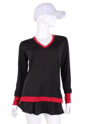 Black Long Sleeve Very Vee Tee   Red Mesh