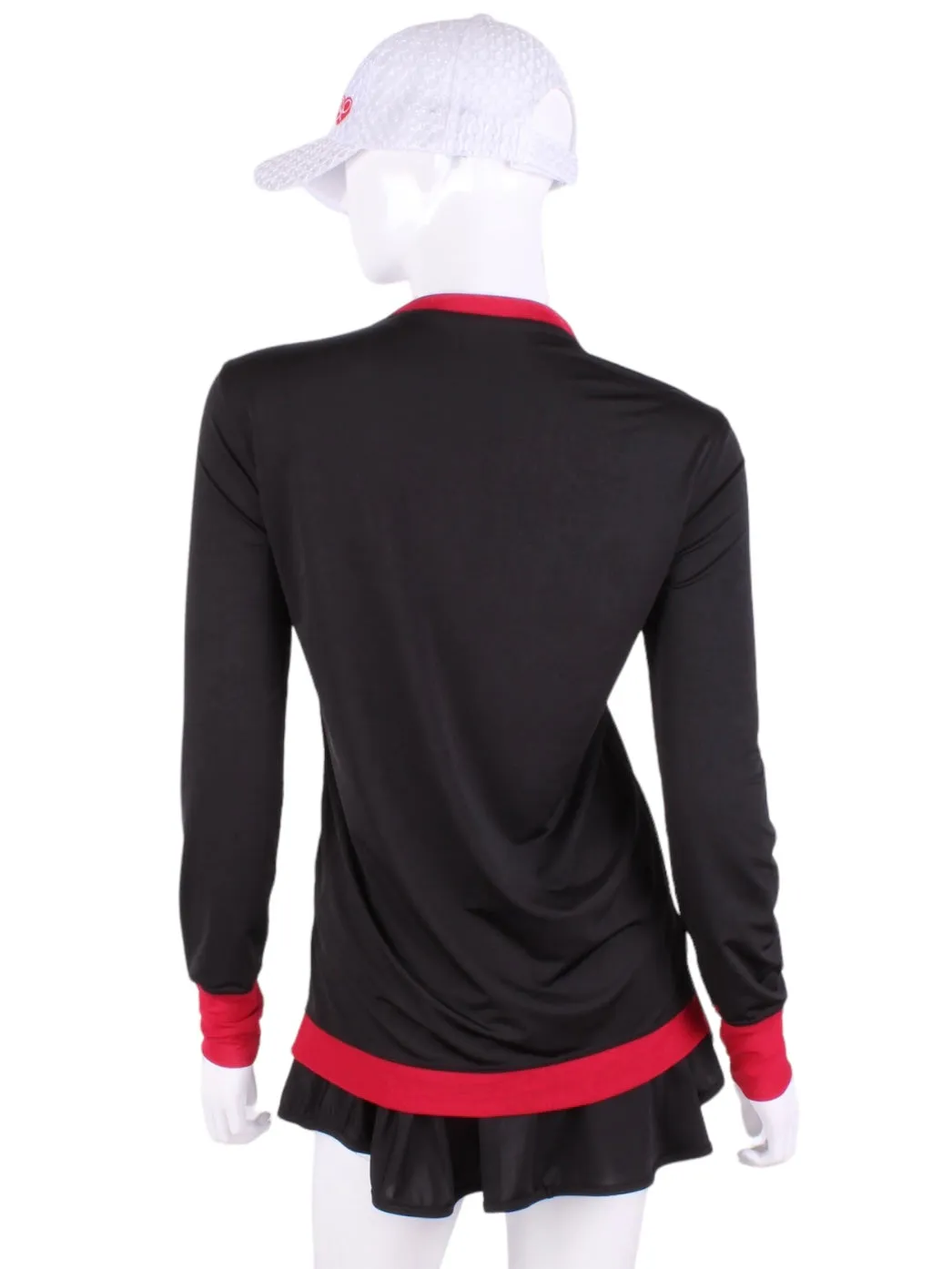 Black Long Sleeve Very Vee Tee   Red Mesh