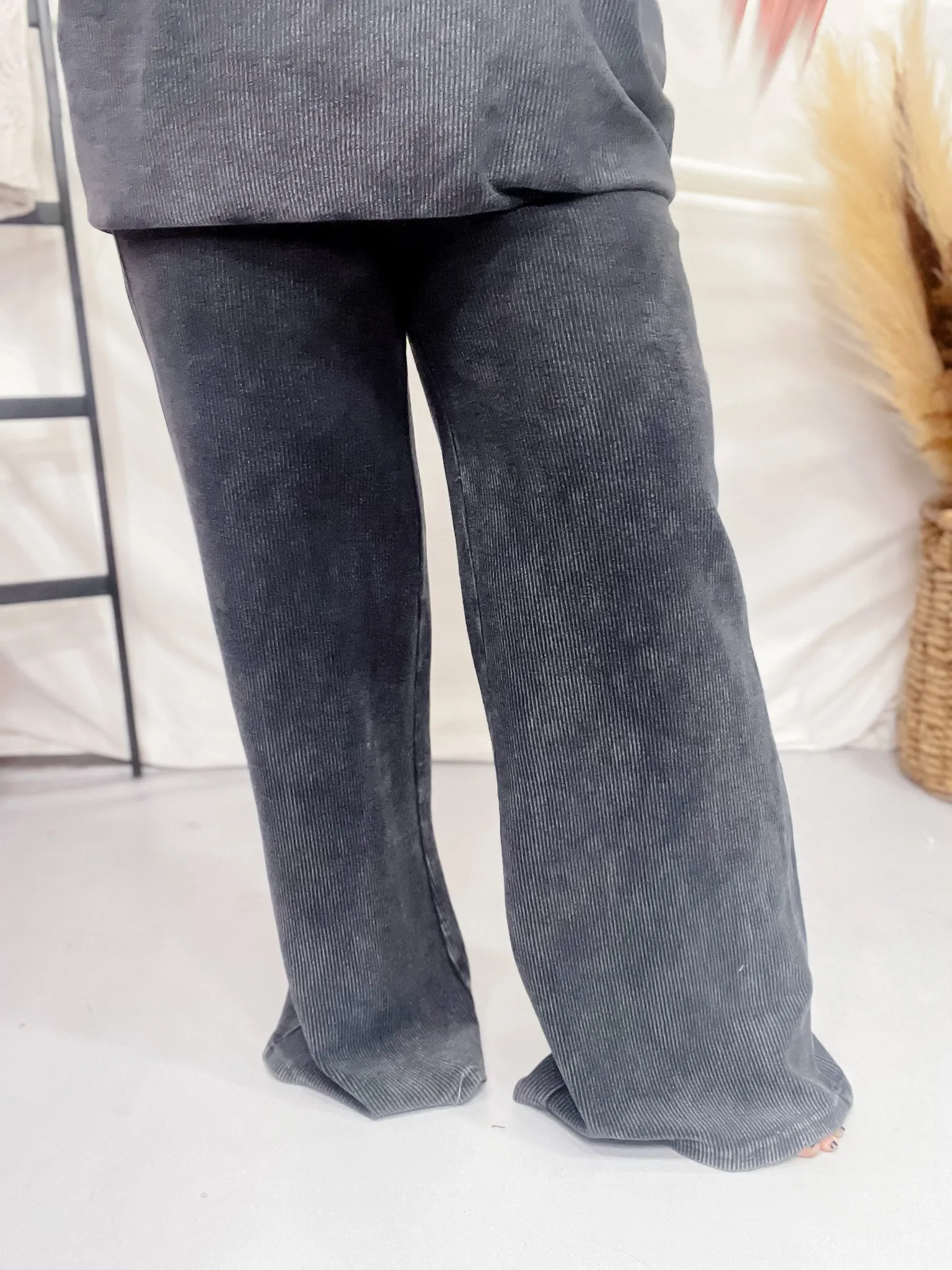 Black Mineral Washed Straight Leg Lounge Pants