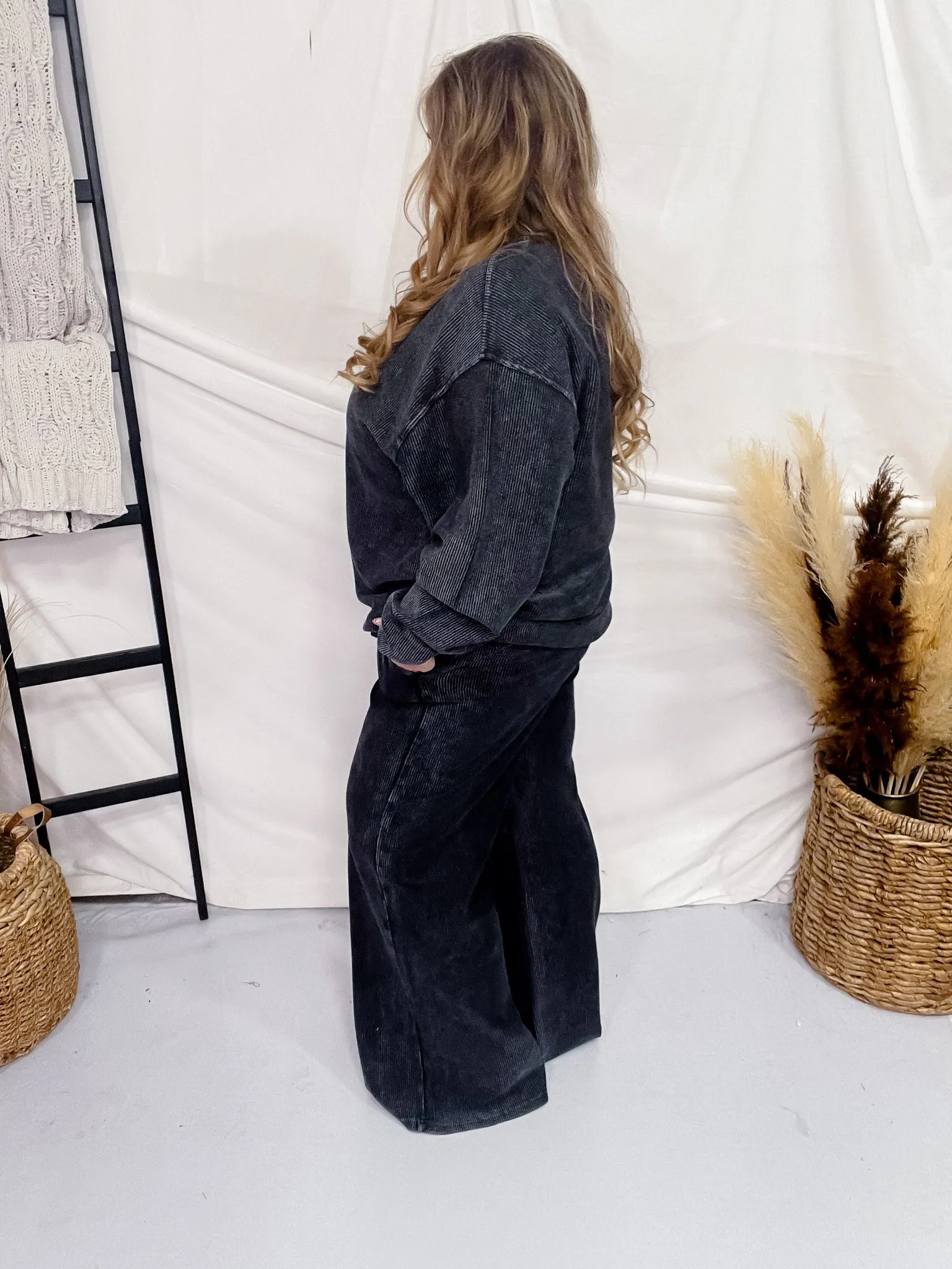 Black Mineral Washed Straight Leg Lounge Pants