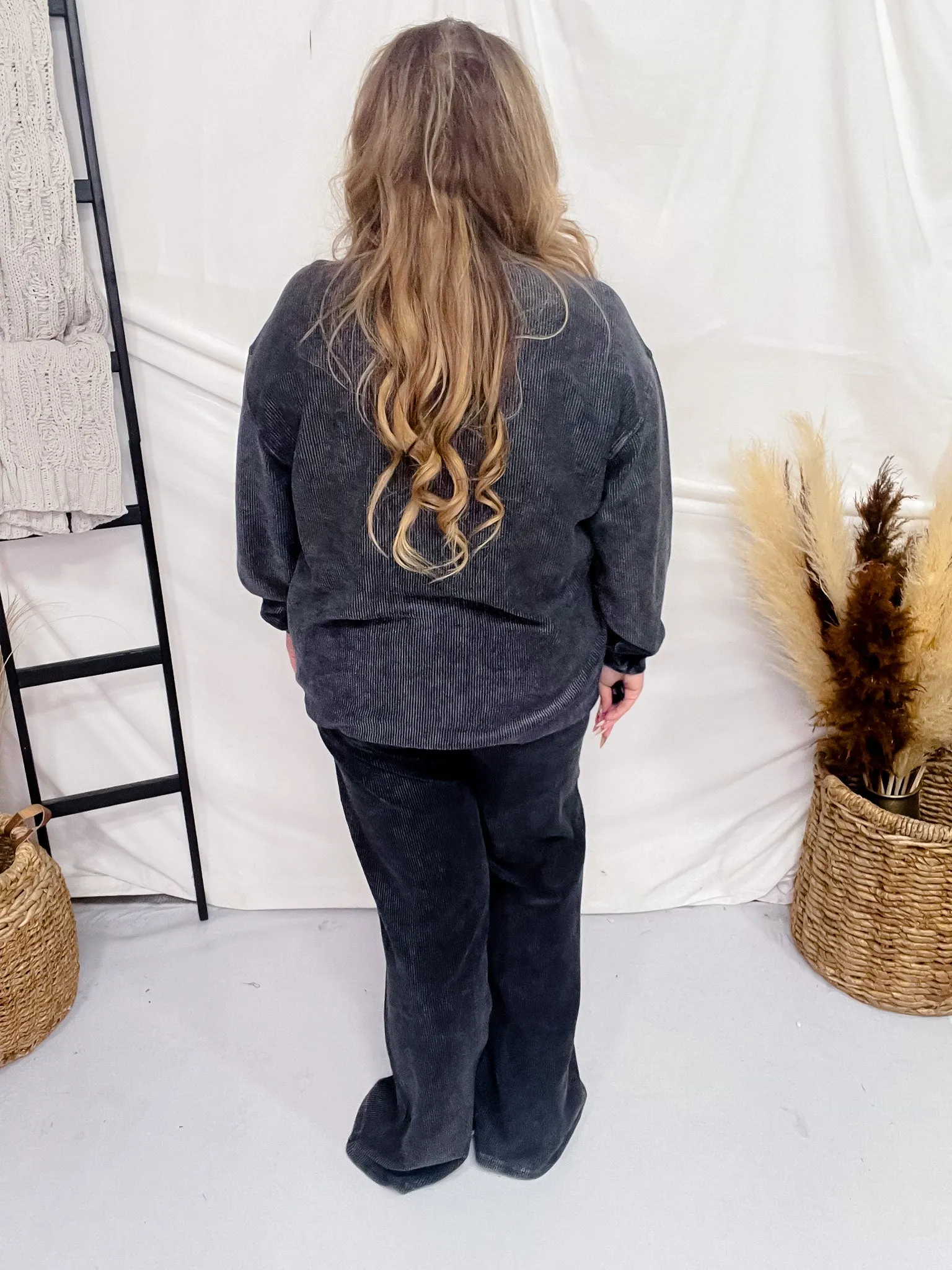 Black Mineral Washed Straight Leg Lounge Pants