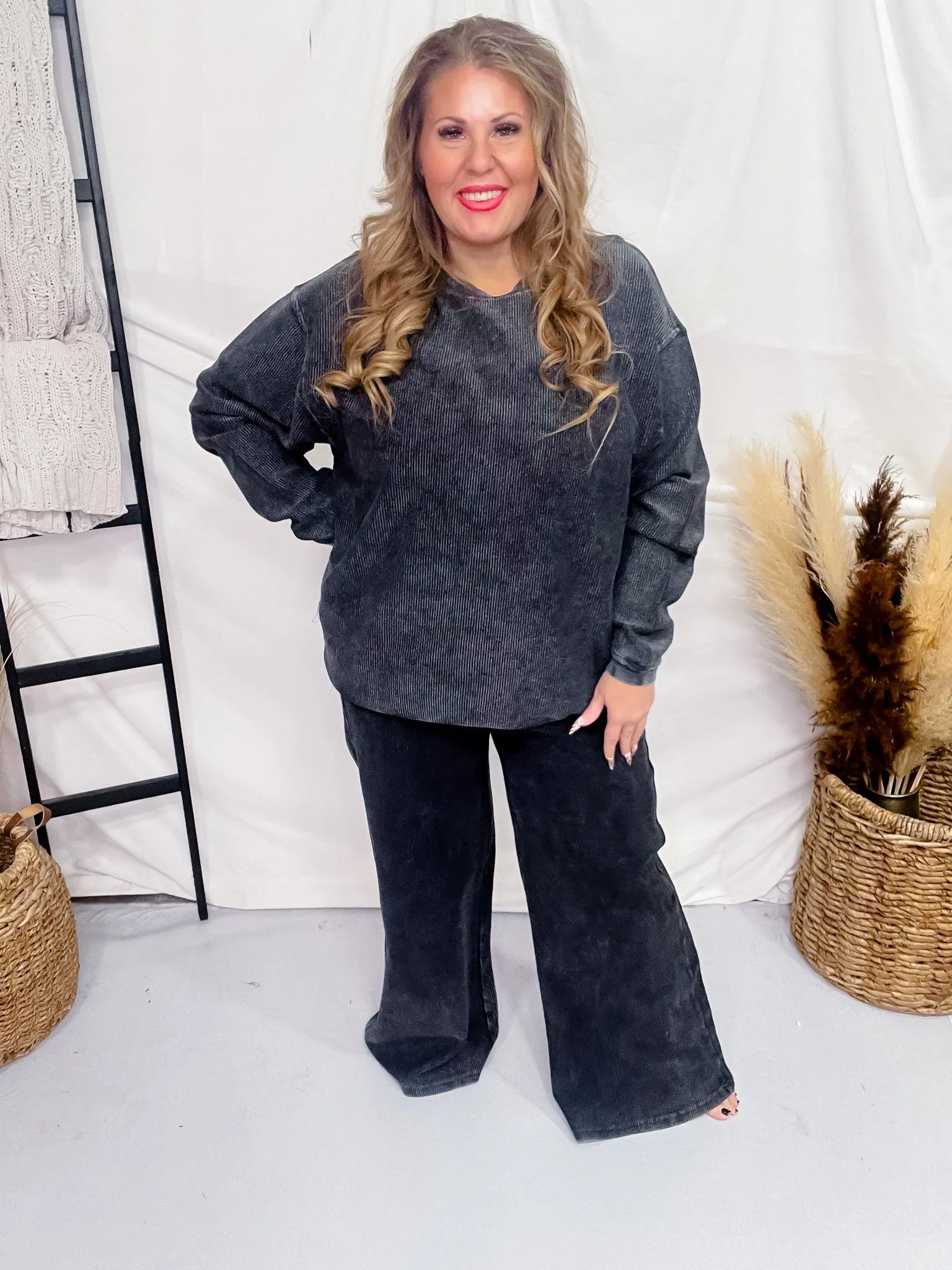 Black Mineral Washed Straight Leg Lounge Pants