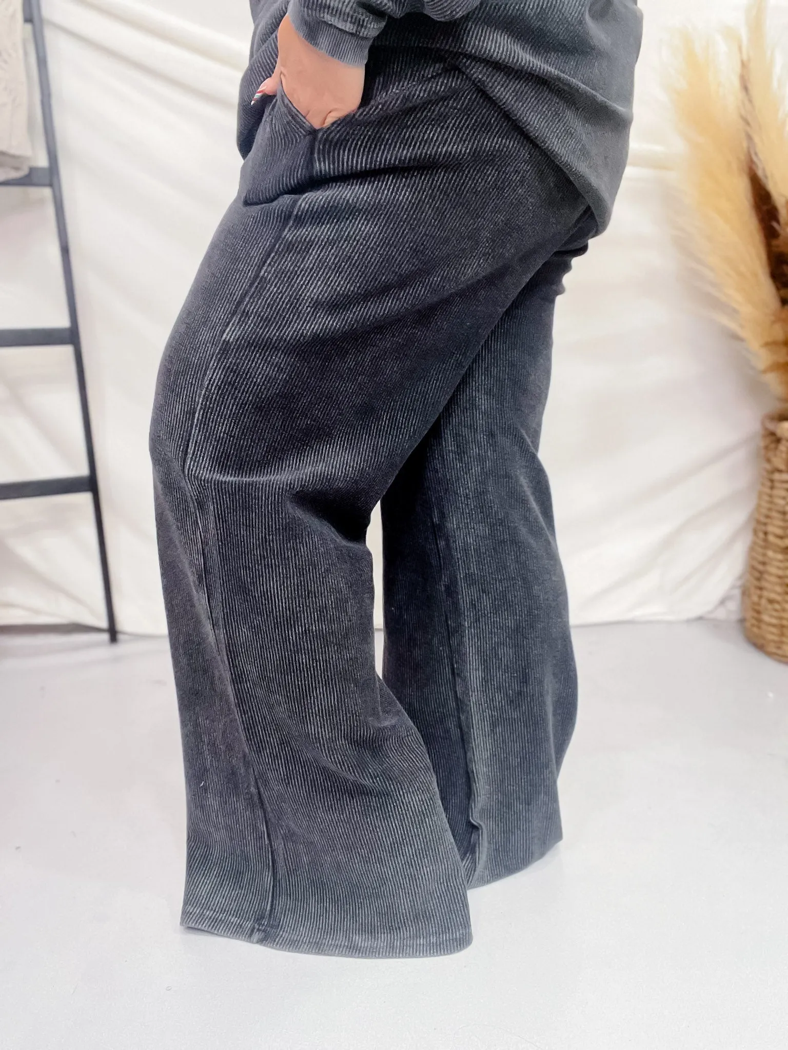Black Mineral Washed Straight Leg Lounge Pants