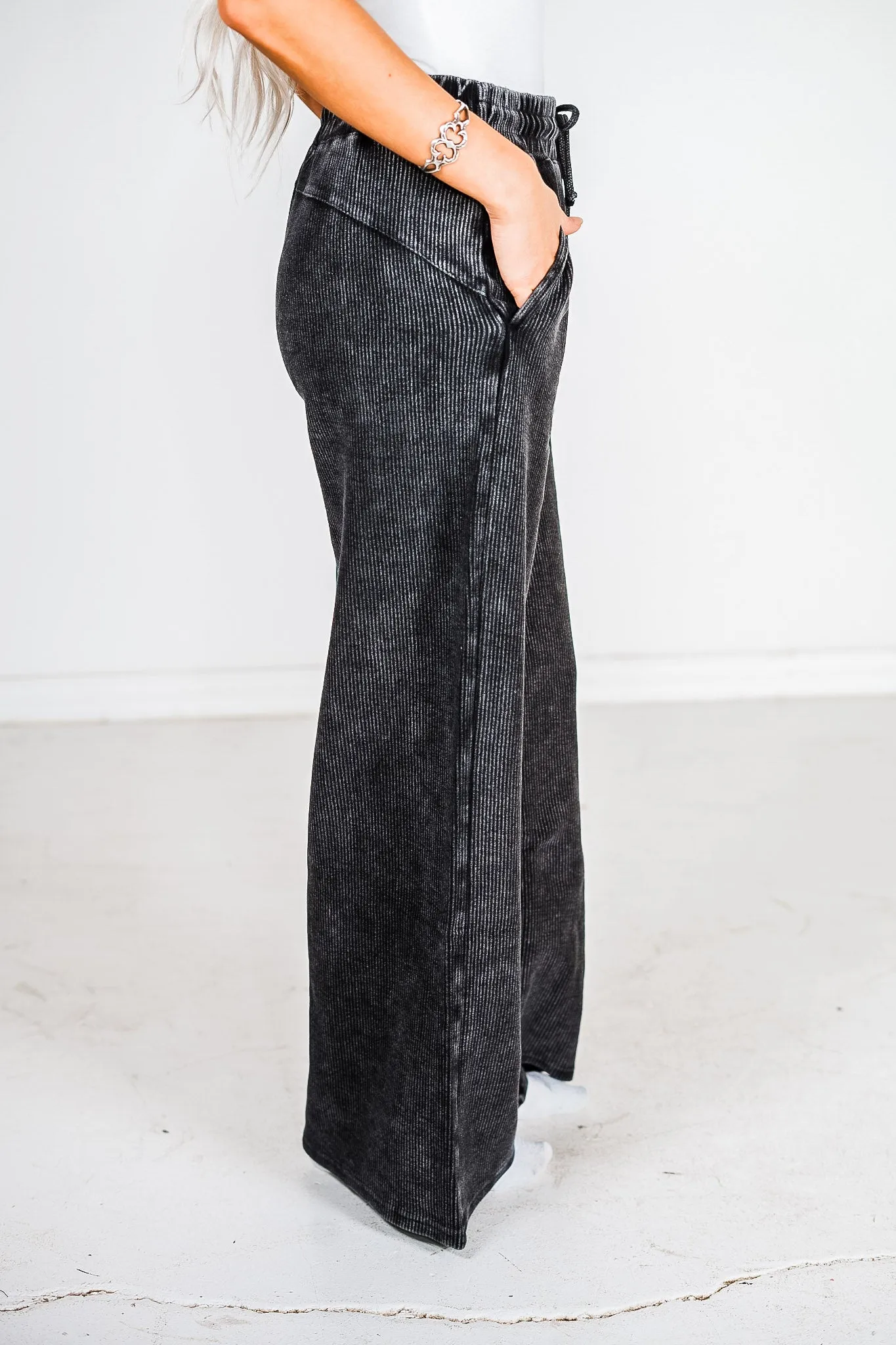 Black Mineral Washed Straight Leg Lounge Pants
