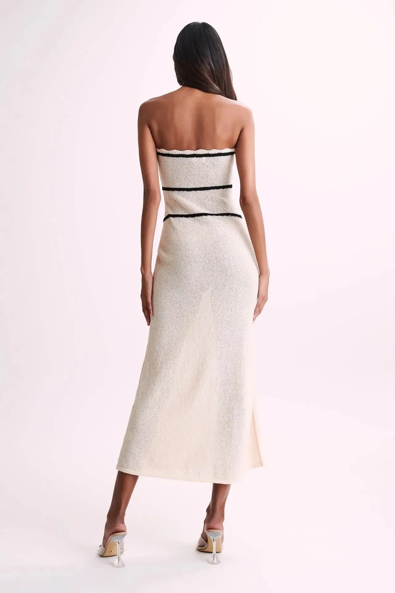 Bow Contrast Color Lace Graceful Up Knitwear Midi Dress