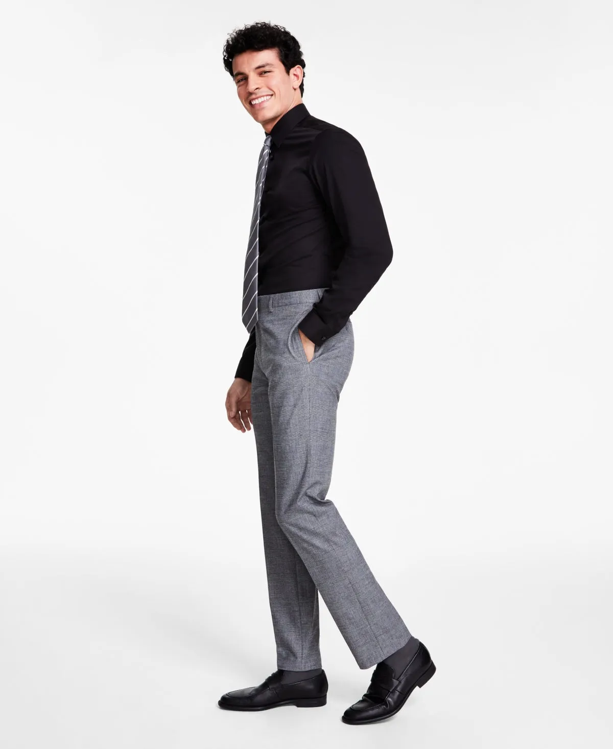 Calvin Klein Mens Slim Fit Dress Pants Glen Plaid Black White 38 x 30