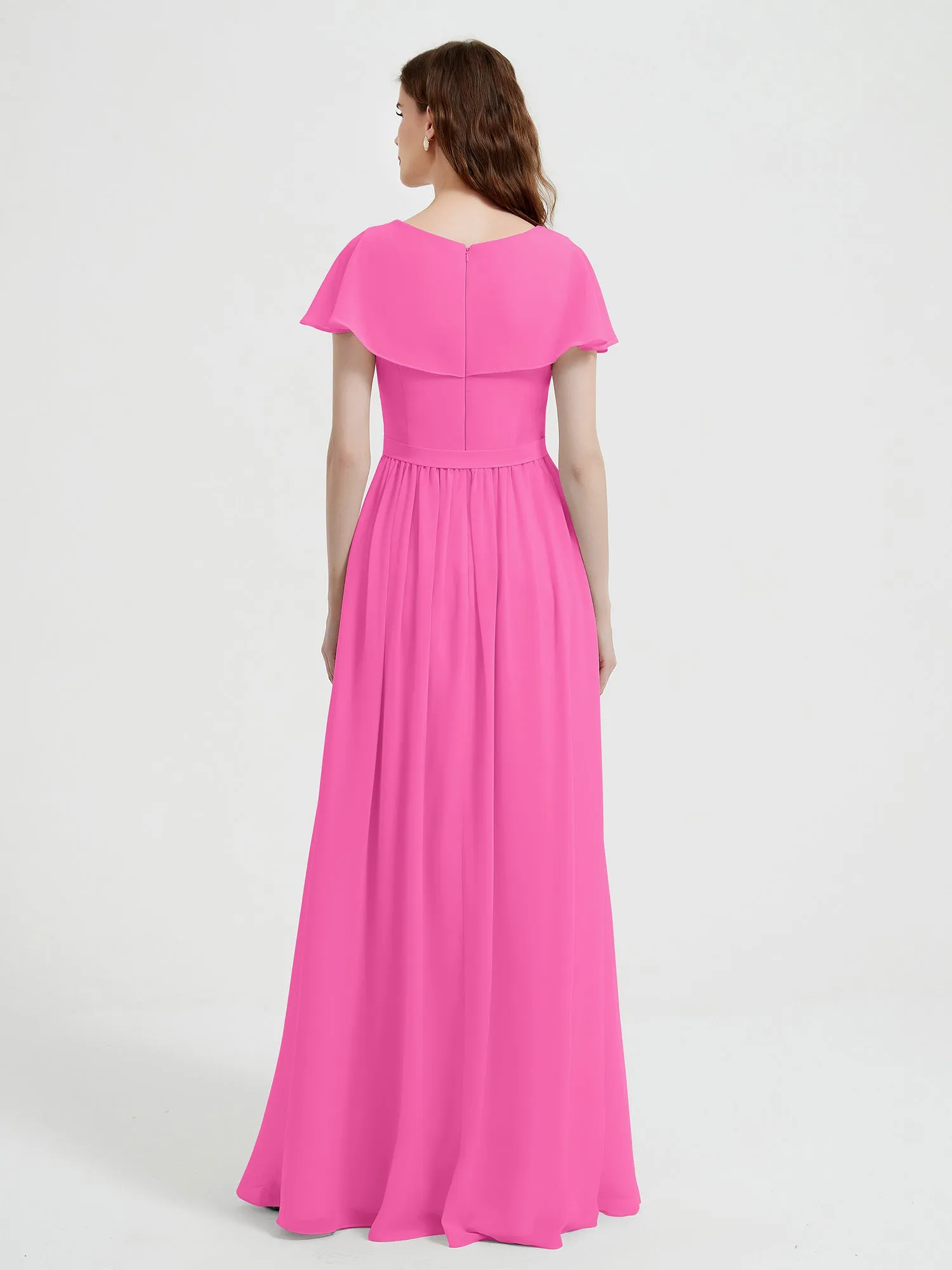 Cap Sleeves Long Chiffon Dresses with Slit-Azalea