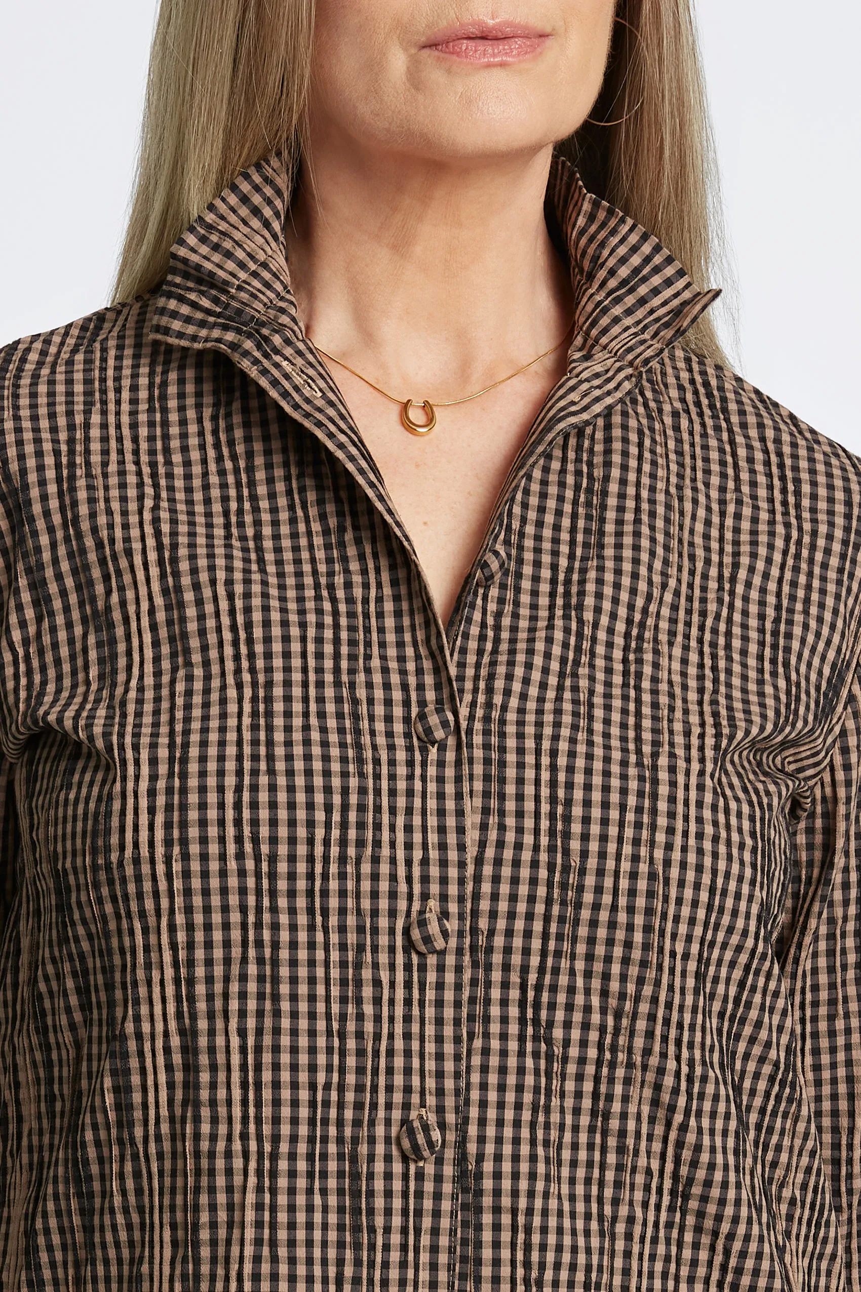 Carolina Mini Gingham Crinkle Shirt Jacket
