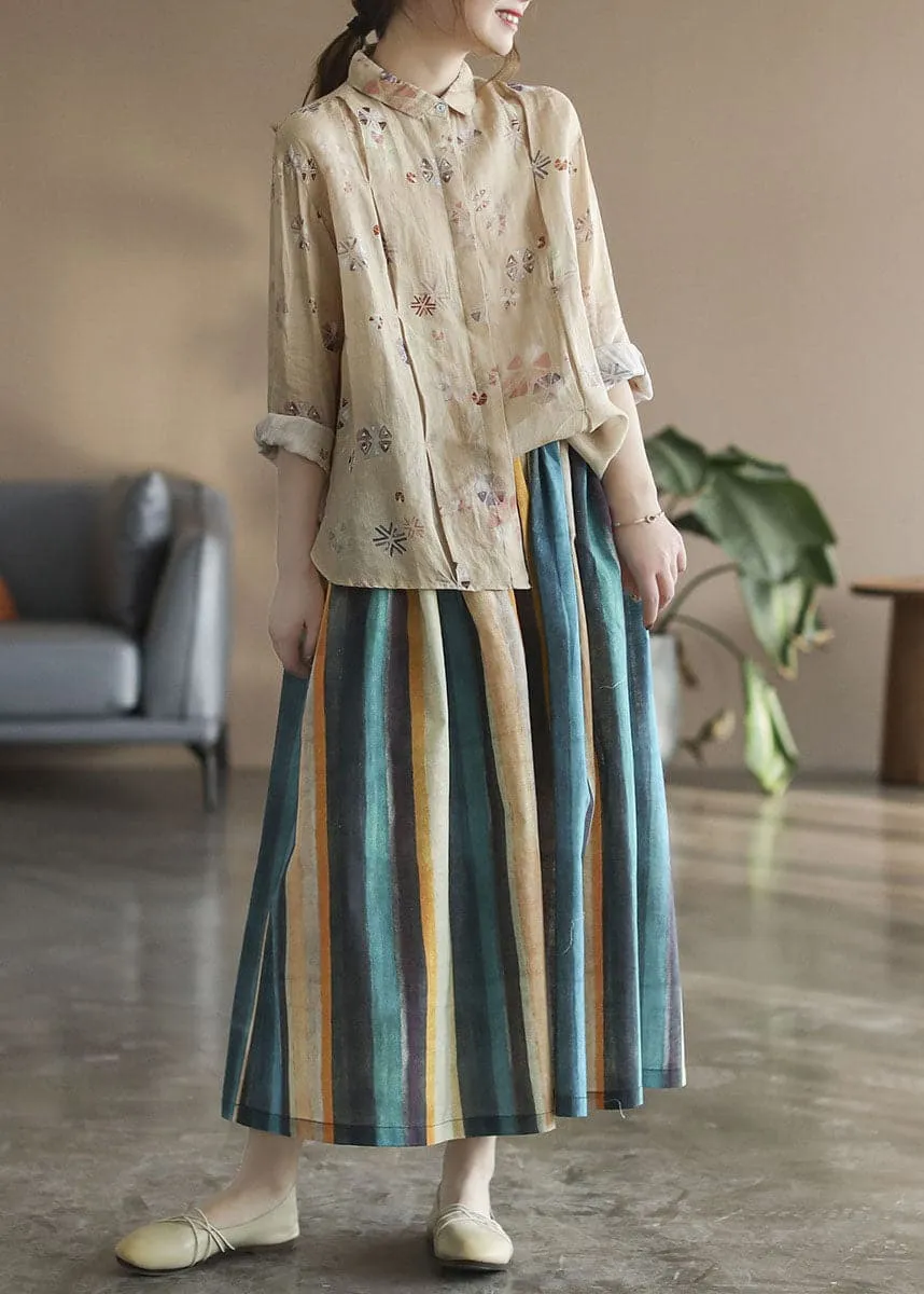 Chic Color stripe Striped Linen a line skirts Spring