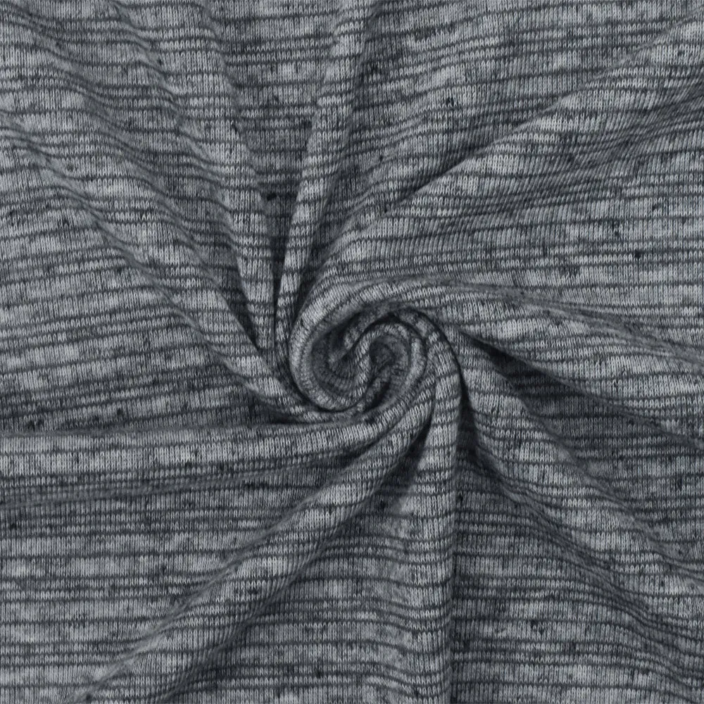 Cold Gray-White-Black Texture Slub Striped Stretch Jersey Knit Fabric