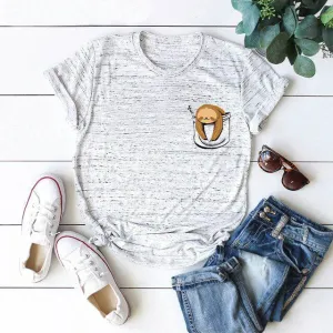 Cotton Women Sloth Pocket Print Summer T-Shirt Plus Sizes