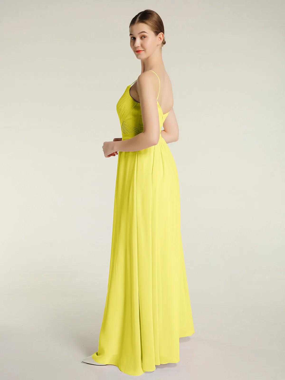 Cross Pleated Bodice Spaghetti Strap Dresses Lemon Plus Size