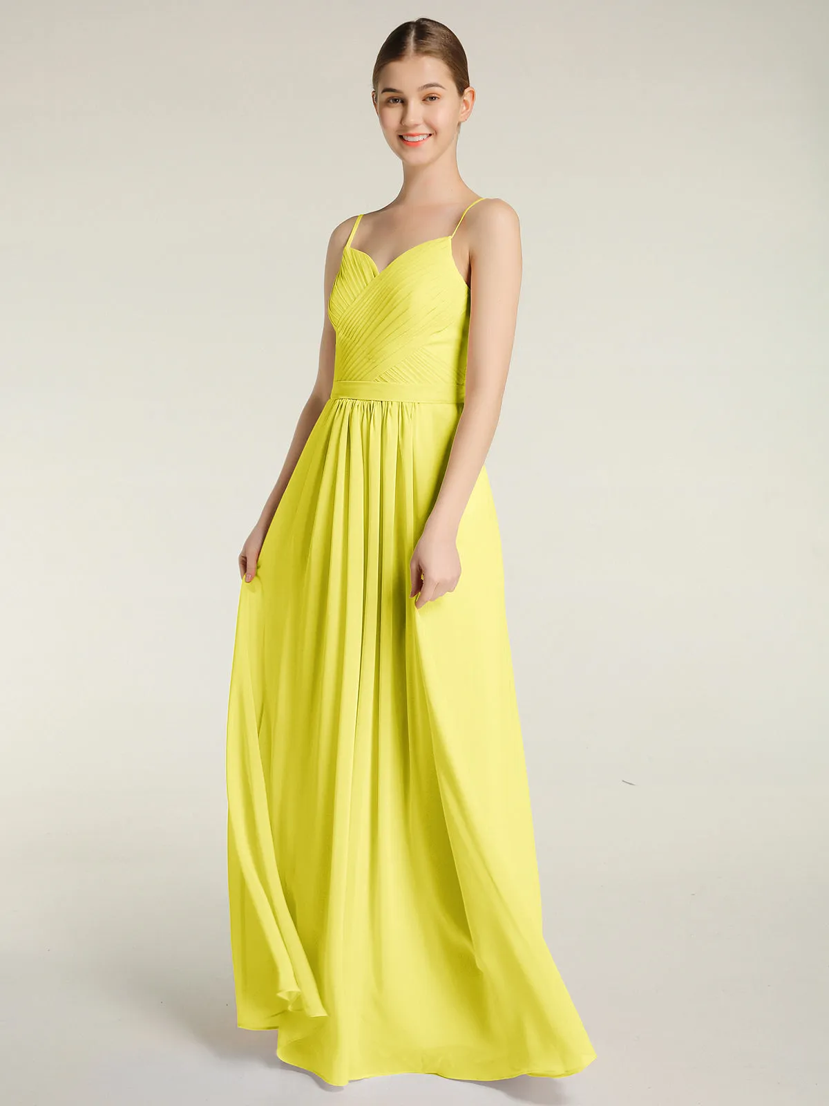 Cross Pleated Bodice Spaghetti Strap Dresses Lemon Plus Size