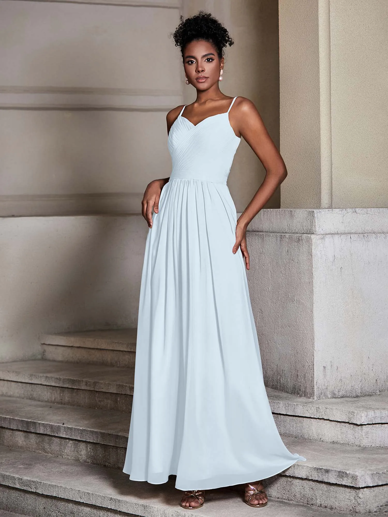 Cross Pleated Bodice Spaghetti Strap Dresses Mist