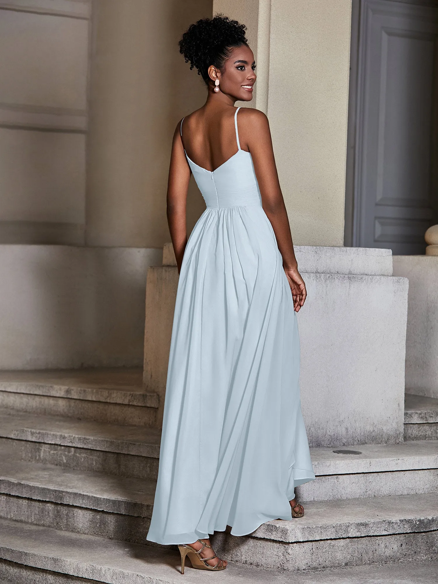 Cross Pleated Bodice Spaghetti Strap Dresses Mist