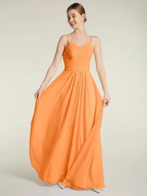 Cross Pleated Bodice Spaghetti Strap Dresses Orange Plus Size