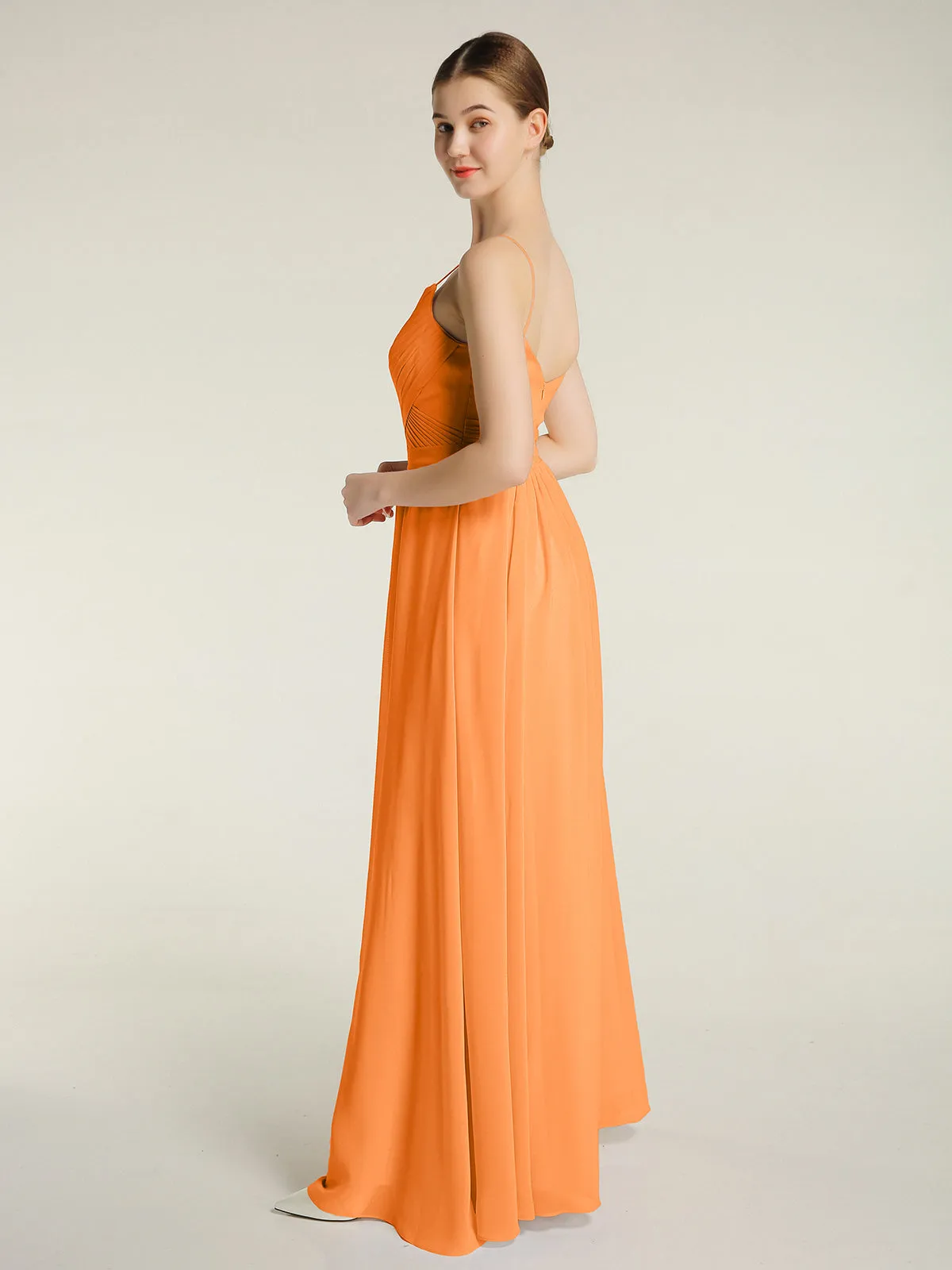 Cross Pleated Bodice Spaghetti Strap Dresses Orange Plus Size