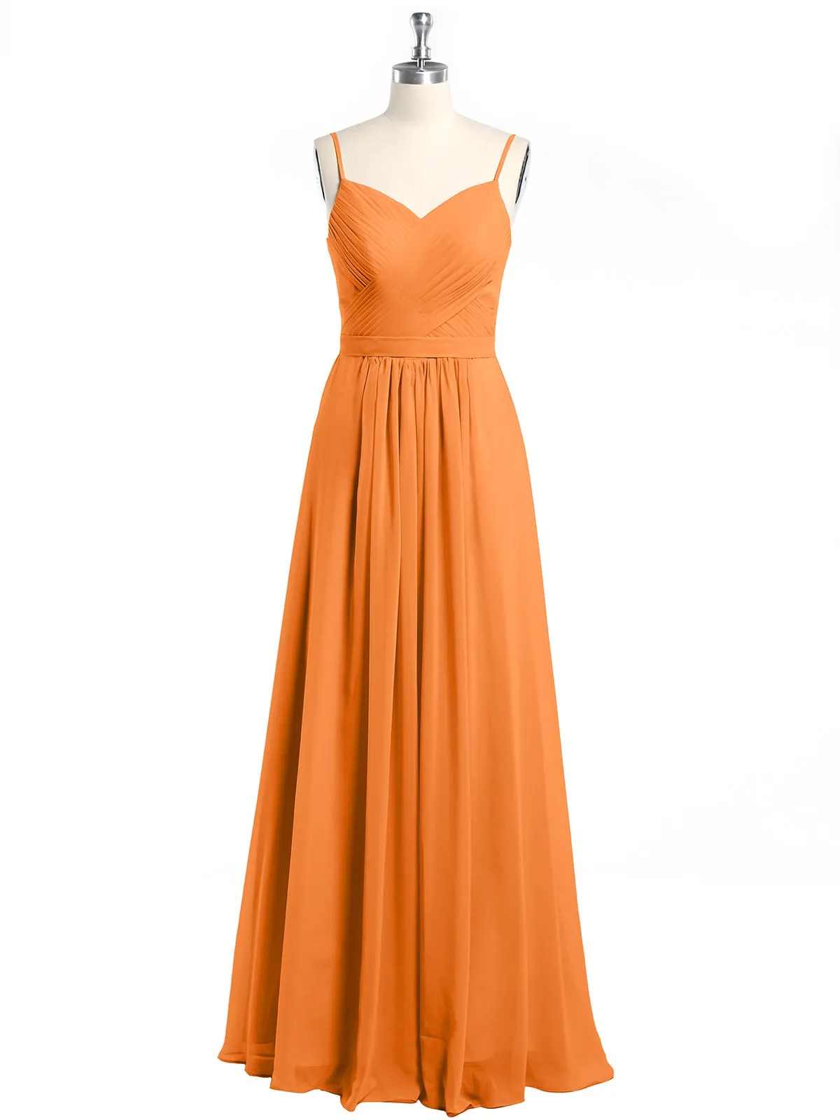 Cross Pleated Bodice Spaghetti Strap Dresses Orange Plus Size