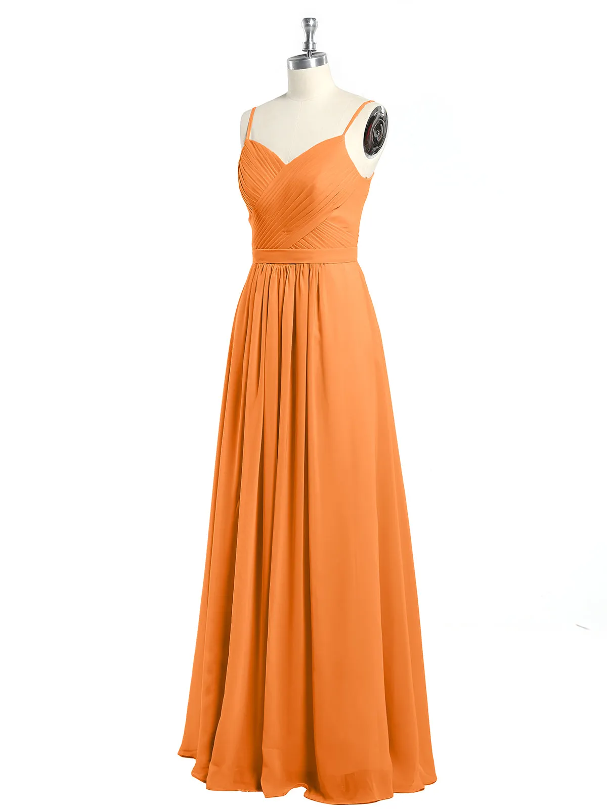 Cross Pleated Bodice Spaghetti Strap Dresses Orange Plus Size
