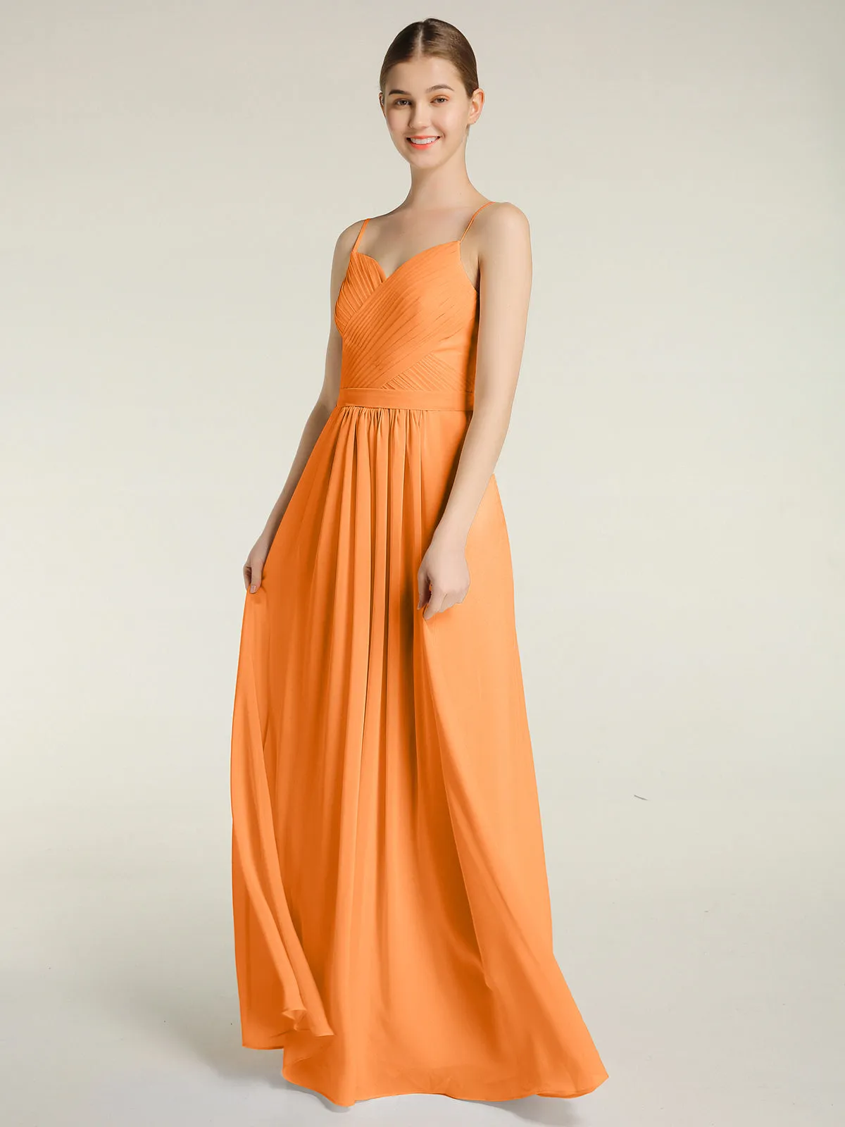 Cross Pleated Bodice Spaghetti Strap Dresses Orange Plus Size