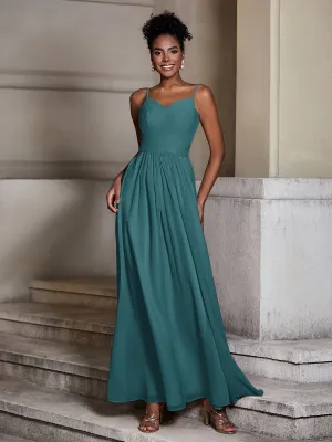 Cross Pleated Bodice Spaghetti Strap Dresses Peacock