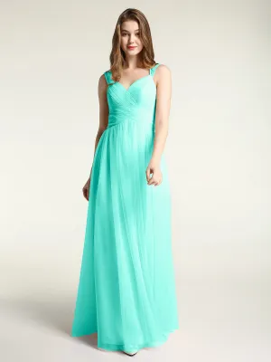 Cross-Pleated Tulle Long Dresses with Beaded Straps Spa