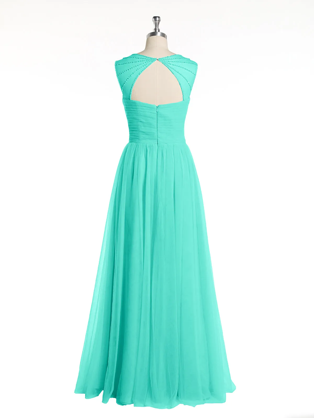 Cross-Pleated Tulle Long Dresses with Beaded Straps Spa