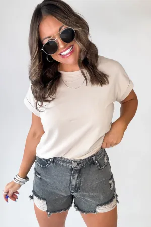 Distressed Black High-Waist Denim Shorts