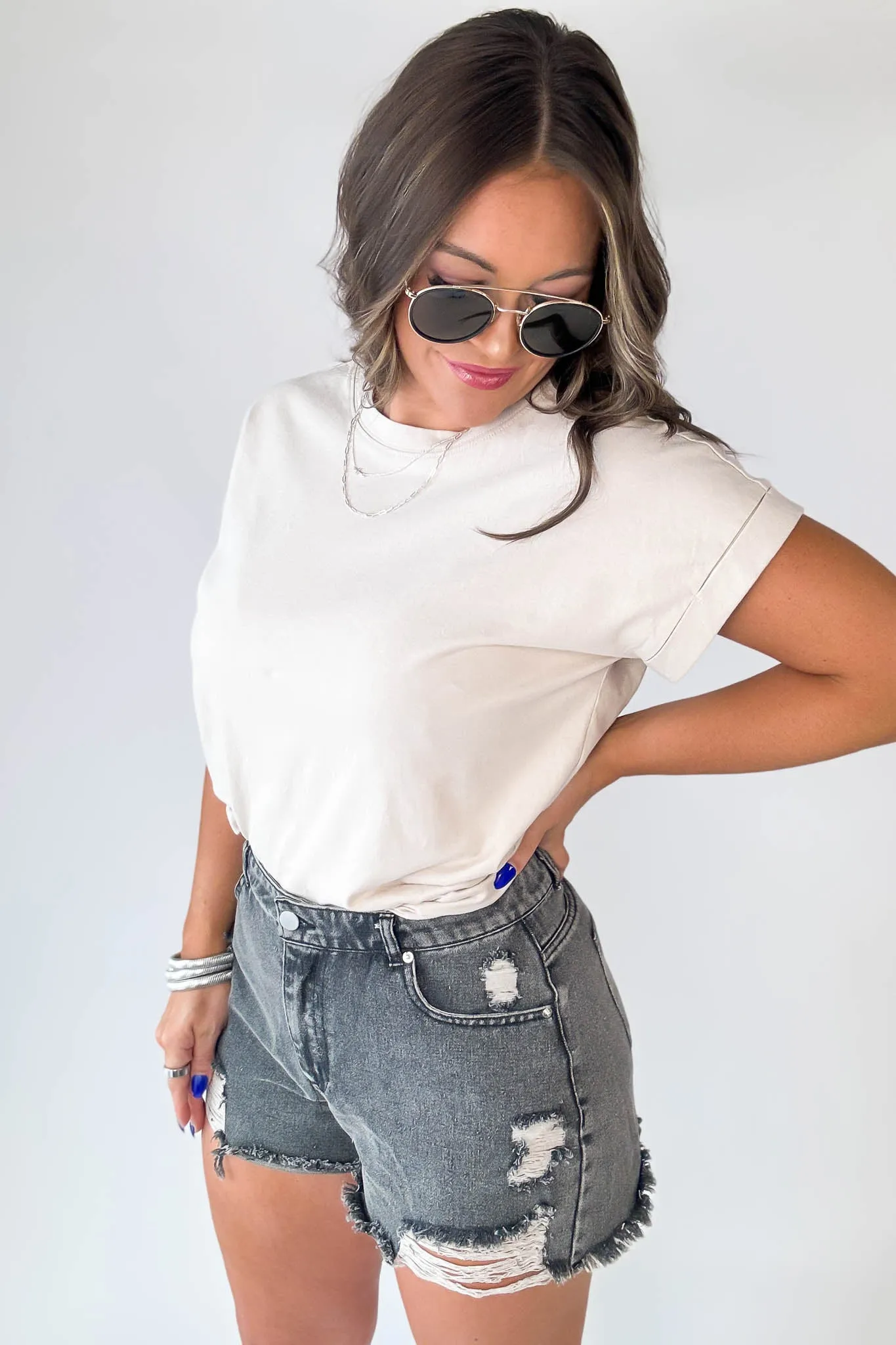 Distressed Black High-Waist Denim Shorts