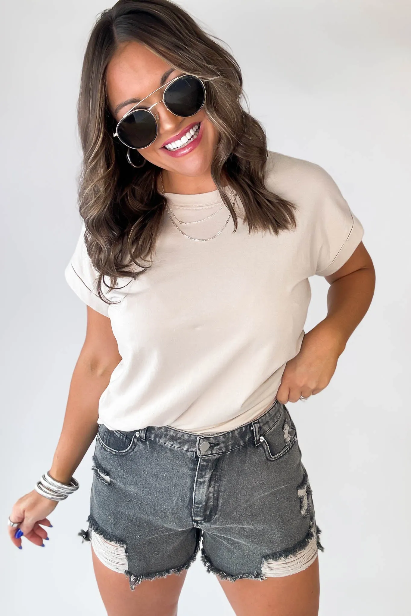 Distressed Black High-Waist Denim Shorts