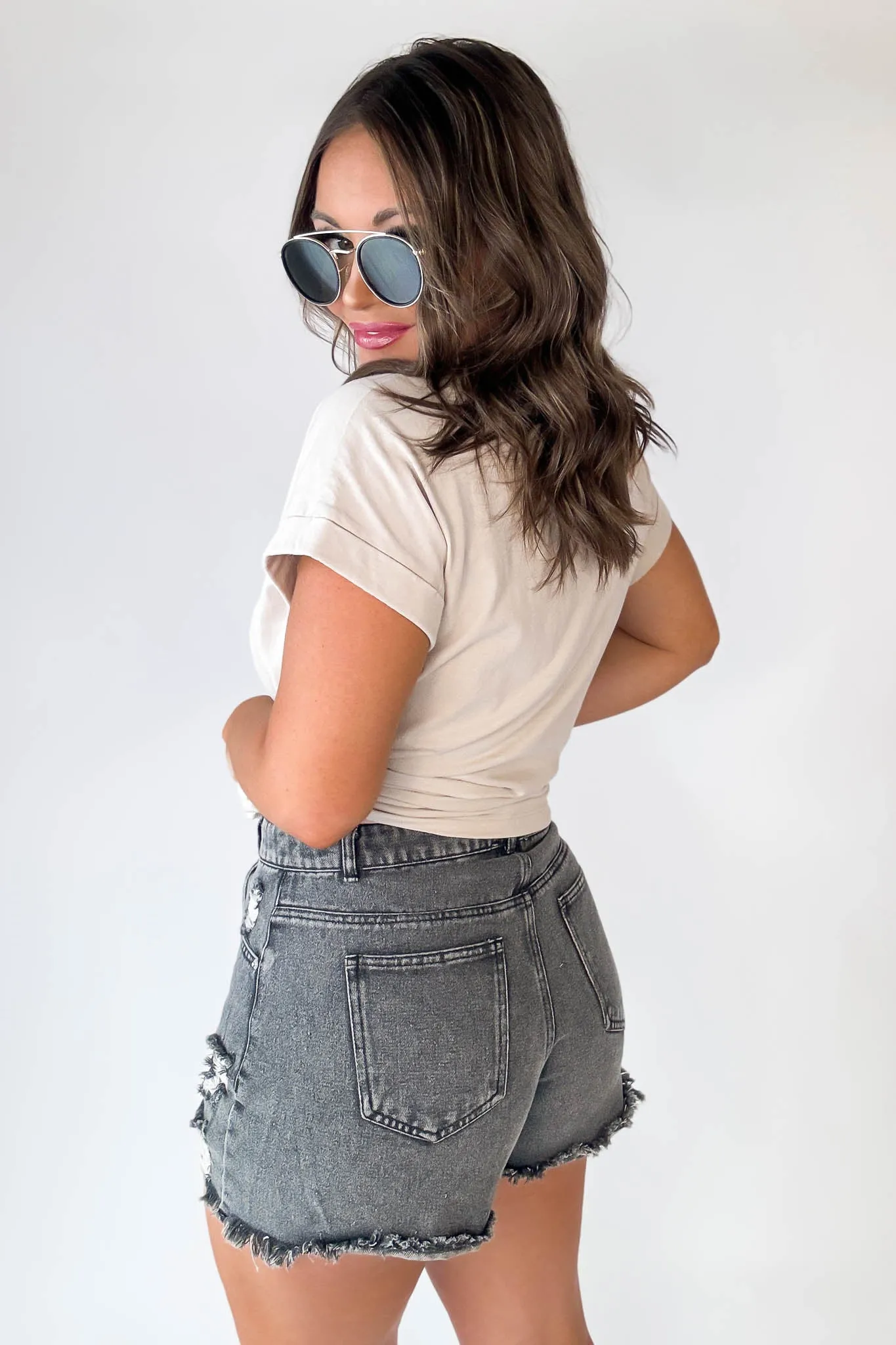 Distressed Black High-Waist Denim Shorts