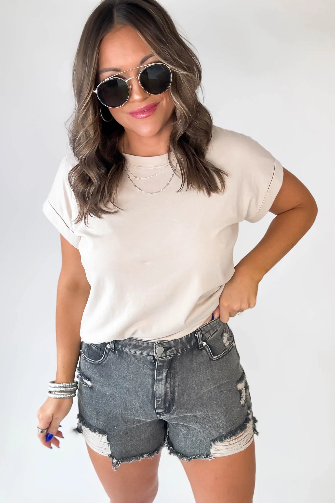 Distressed Black High-Waist Denim Shorts