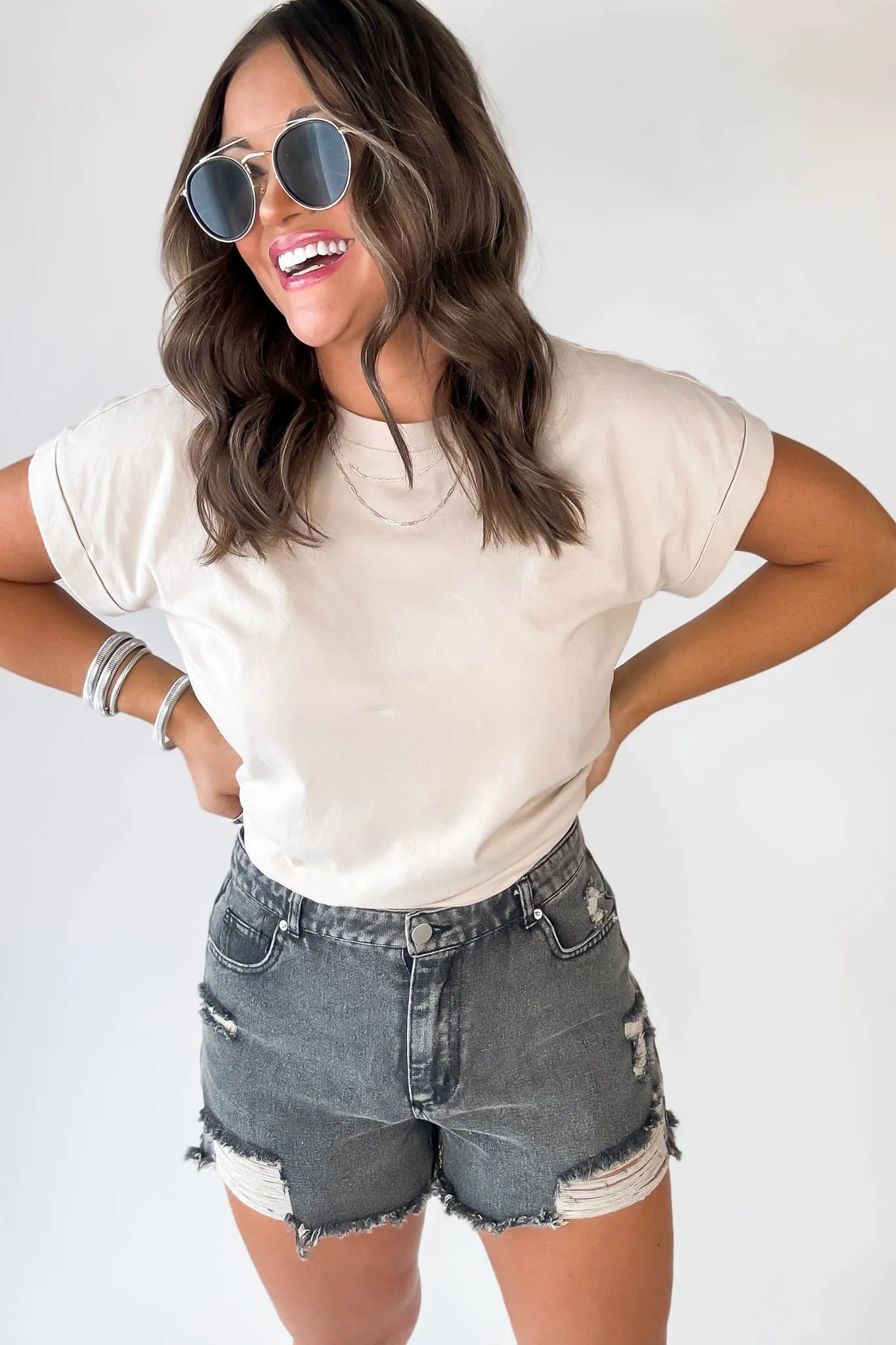 Distressed Black High-Waist Denim Shorts